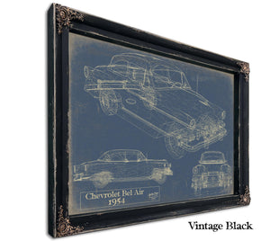 Cutler West Original 1954 Chevrolet Bel Air Hardtop Car Blueprint - Gifts for Dad - Mancave Decor
