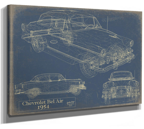 Cutler West Original 1954 Chevrolet Bel Air Hardtop Car Blueprint - Gifts for Dad - Mancave Decor