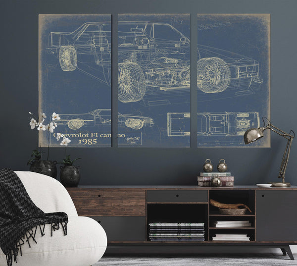 Cutler West 1985 Chevrolet El Camino Blueprint Art: Vintage Car Model Print