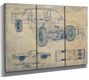 Cutler West 1985 Chevrolet El Camino Blueprint Art: Vintage Car Model Print