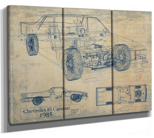Cutler West 1985 Chevrolet El Camino Blueprint Art: Vintage Car Model Print