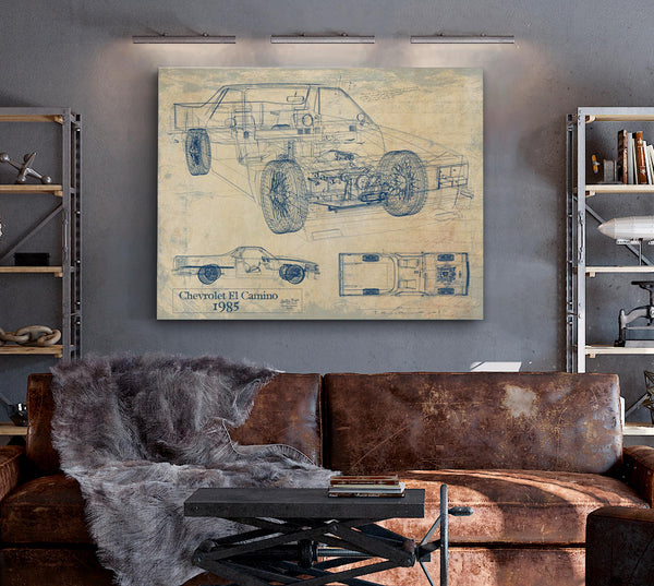 Cutler West 1985 Chevrolet El Camino Blueprint Art: Vintage Car Model Print