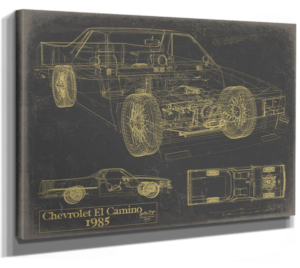 Cutler West 1985 Chevrolet El Camino Blueprint Art: Vintage Car Model Print