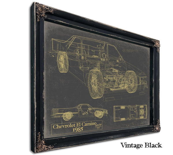 Cutler West 1985 Chevrolet El Camino Blueprint Art: Vintage Car Model Print