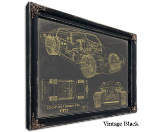 Cutler West Vintage 1971 Chevrolet Camaro Z28 Car Model Print, Original Blueprint Canvas