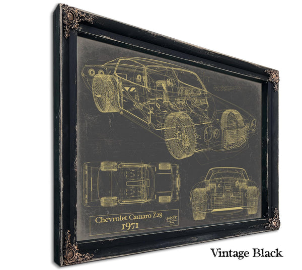 Cutler West Vintage 1971 Chevrolet Camaro Z28 Car Model Print, Original Blueprint Canvas