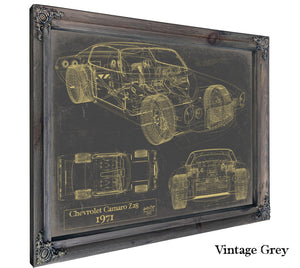 Cutler West Vintage 1971 Chevrolet Camaro Z28 Car Model Print, Original Blueprint Canvas
