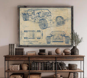 Cutler West Vintage 1971 Chevrolet Camaro Z28 Car Model Print, Original Blueprint Canvas