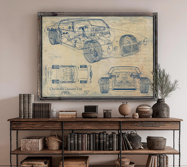 Cutler West Vintage 1971 Chevrolet Camaro Z28 Car Model Print, Original Blueprint Canvas