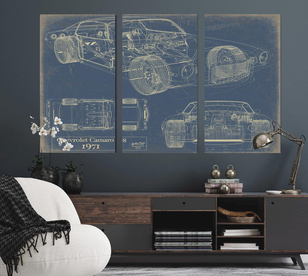 Cutler West Vintage 1971 Chevrolet Camaro Z28 Car Model Print, Original Blueprint Canvas