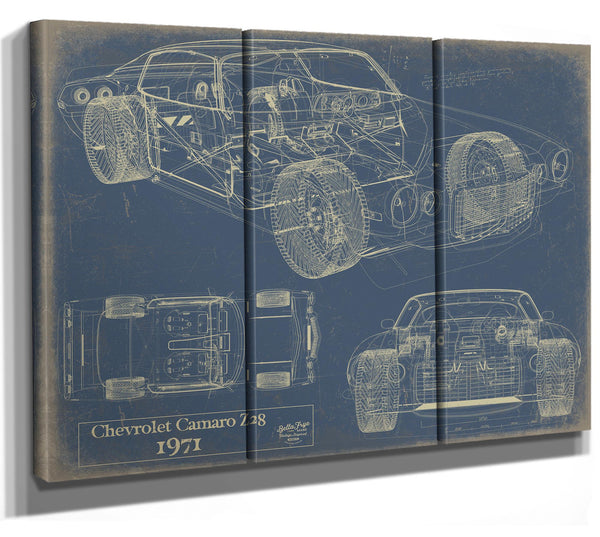 Cutler West Vintage 1971 Chevrolet Camaro Z28 Car Model Print, Original Blueprint Canvas