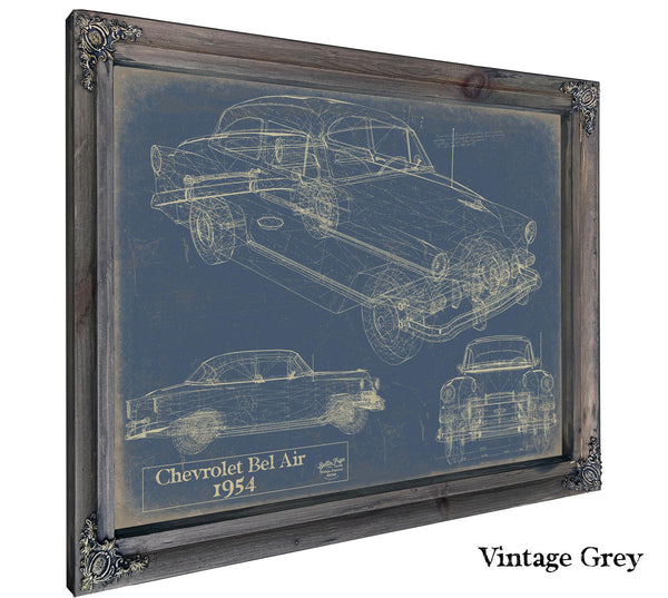 Cutler West Original 1954 Chevrolet Bel Air Hardtop Car Blueprint - Gifts for Dad - Mancave Decor