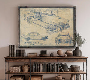 Cutler West Original 1954 Chevrolet Bel Air Hardtop Car Blueprint - Gifts for Dad - Mancave Decor