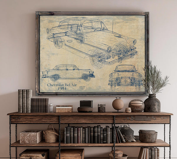 Cutler West Original 1954 Chevrolet Bel Air Hardtop Car Blueprint - Gifts for Dad - Mancave Decor