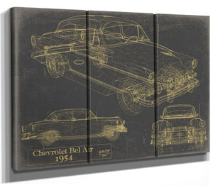 Cutler West Original 1954 Chevrolet Bel Air Hardtop Car Blueprint - Gifts for Dad - Mancave Decor