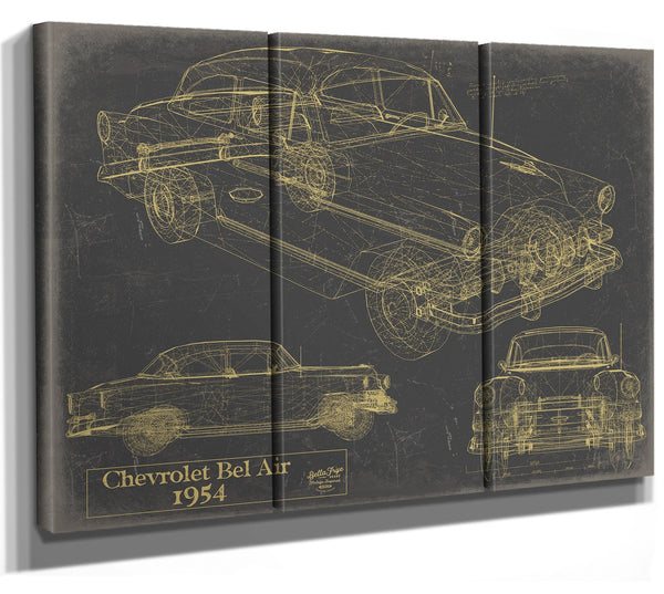 Cutler West Original 1954 Chevrolet Bel Air Hardtop Car Blueprint - Gifts for Dad - Mancave Decor