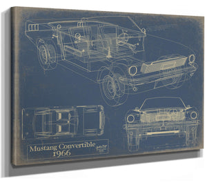 Cutler West Vintage 1966 Mustang Convertible Car Model Print, Original Blueprint Canvas
