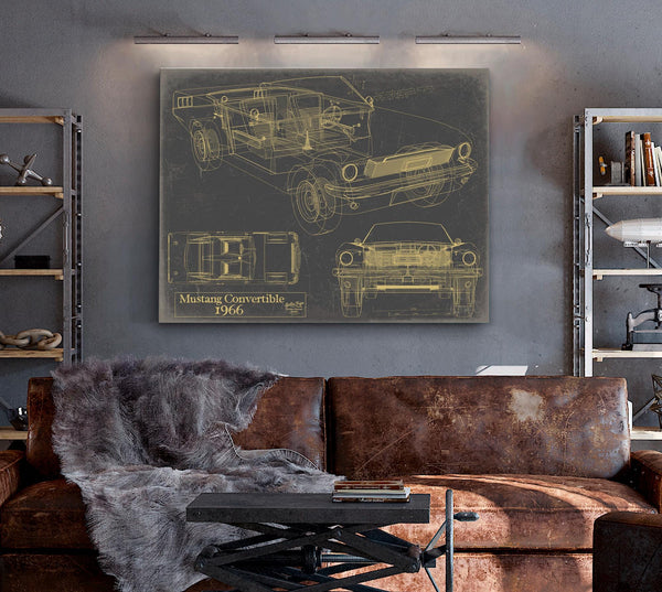 Cutler West Vintage 1966 Mustang Convertible Car Model Print, Original Blueprint Canvas