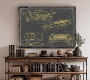 Cutler West Vintage 1966 Mustang Convertible Car Model Print, Original Blueprint Canvas