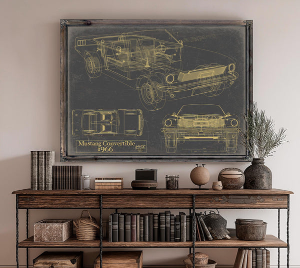 Cutler West Vintage 1966 Mustang Convertible Car Model Print, Original Blueprint Canvas