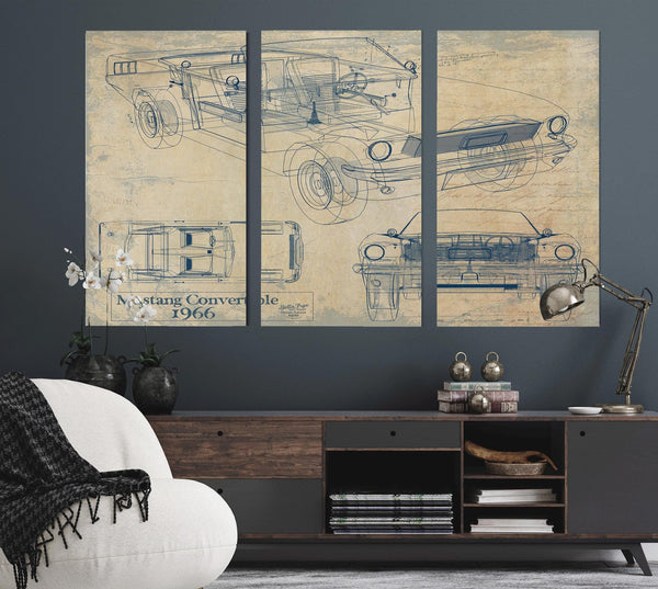 Cutler West Vintage 1966 Mustang Convertible Car Model Print, Original Blueprint Canvas