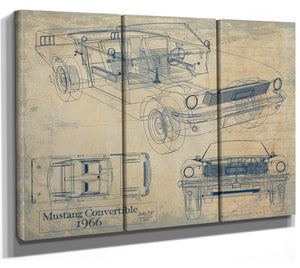Cutler West Vintage 1966 Mustang Convertible Car Model Print, Original Blueprint Canvas