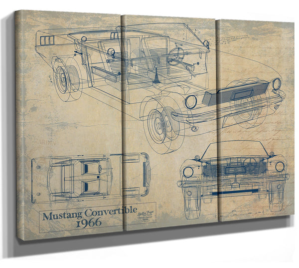Cutler West Vintage 1966 Mustang Convertible Car Model Print, Original Blueprint Canvas