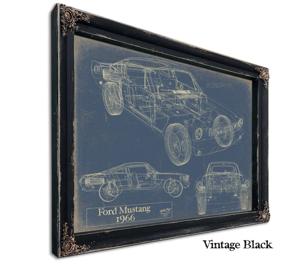 Cutler West Vintage 1966 Mustang Coupe Car Model Print, Original Blueprint Canvas