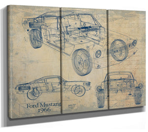 Cutler West Vintage 1966 Mustang Coupe Car Model Print, Original Blueprint Canvas