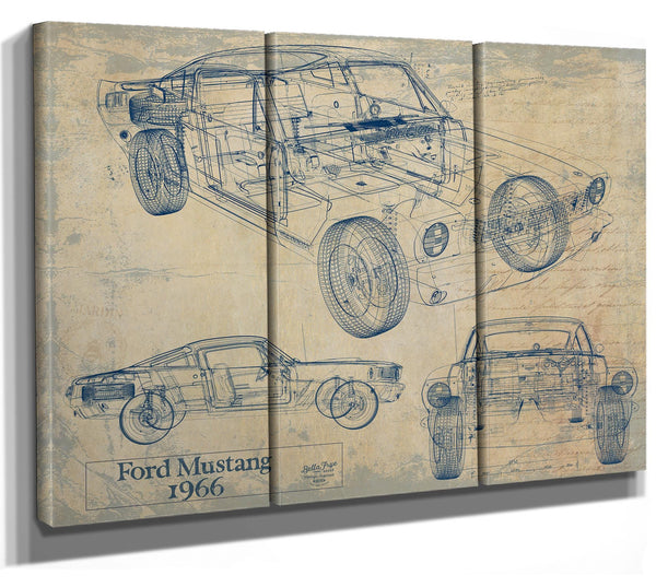 Cutler West Vintage 1966 Mustang Coupe Car Model Print, Original Blueprint Canvas