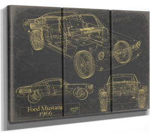 Cutler West Vintage 1966 Mustang Coupe Car Model Print, Original Blueprint Canvas