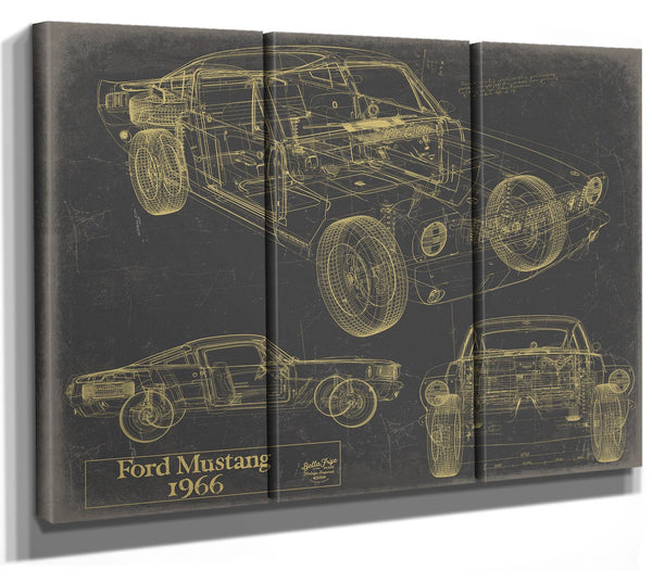 Cutler West Vintage 1966 Mustang Coupe Car Model Print, Original Blueprint Canvas