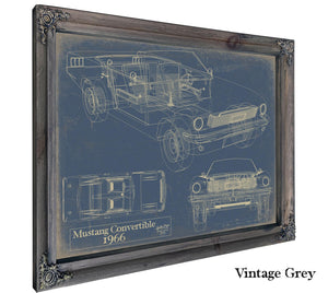 Cutler West Vintage 1966 Mustang Convertible Car Model Print, Original Blueprint Canvas