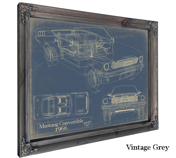 Cutler West Vintage 1966 Mustang Convertible Car Model Print, Original Blueprint Canvas