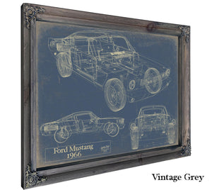Cutler West Vintage 1966 Mustang Coupe Car Model Print, Original Blueprint Canvas