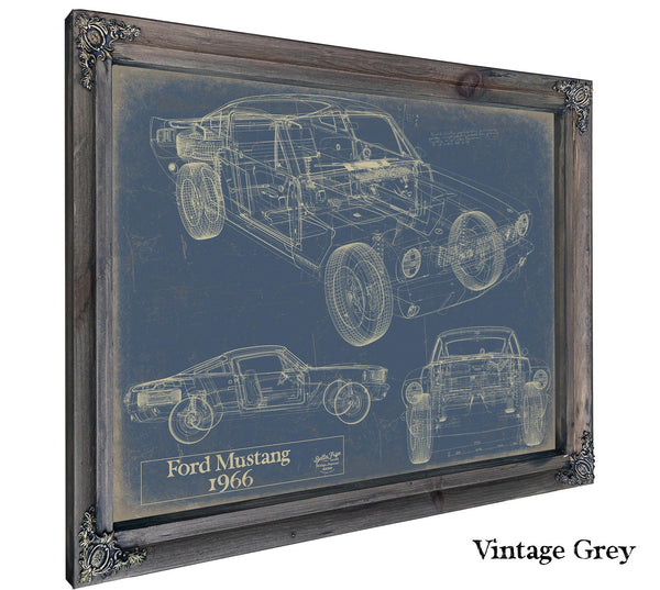 Cutler West Vintage 1966 Mustang Coupe Car Model Print, Original Blueprint Canvas
