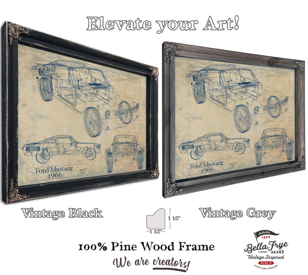 Cutler West Vintage 1966 Mustang Coupe Car Model Print, Original Blueprint Canvas