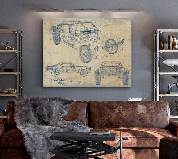 Cutler West Vintage 1966 Mustang Coupe Car Model Print, Original Blueprint Canvas
