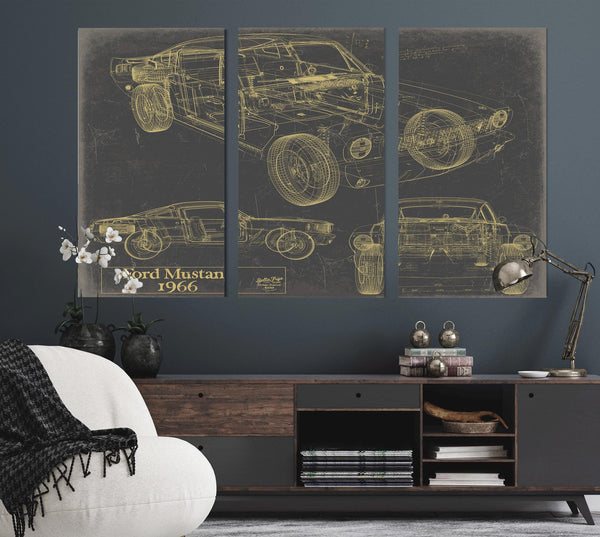 Cutler West Vintage 1966 Mustang Coupe Car Model Print, Original Blueprint Canvas
