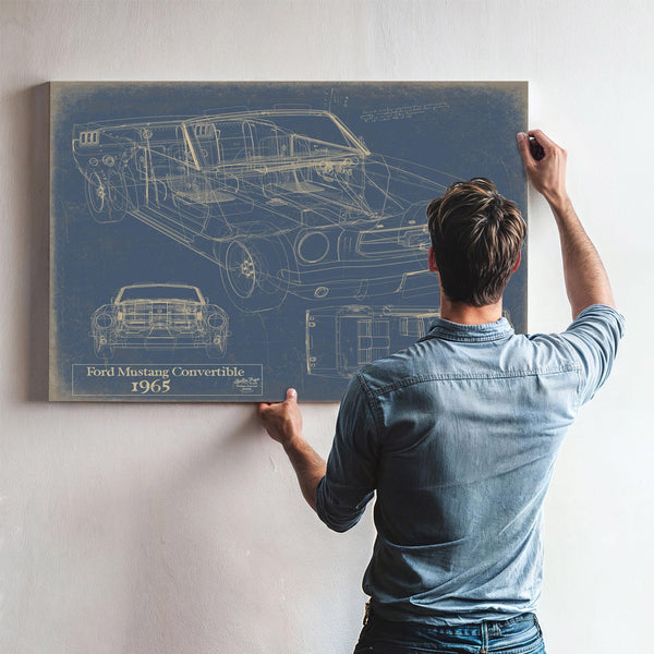 Cutler West Vintage 1965 Ford Mustang Convertible Car Model Print, Original Blueprint Canvas