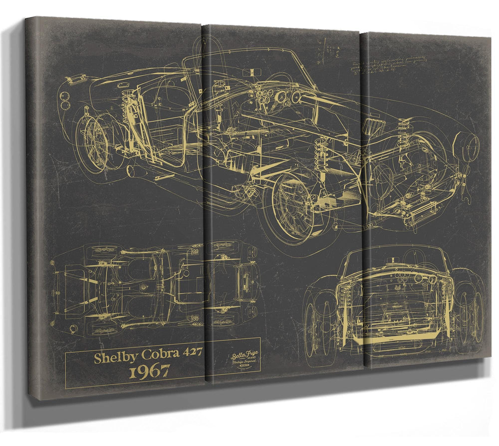 Cutler West Shelby Cobra 427 1967 technical blueprint drawings on brown stretched canvas