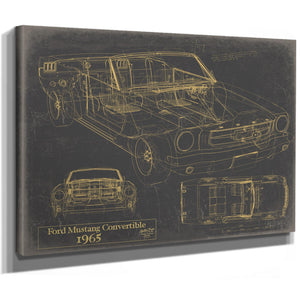 Cutler West Vintage 1965 Ford Mustang Convertible Car Model Print, Original Blueprint Canvas