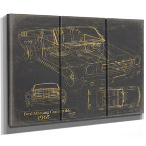 Cutler West Vintage 1965 Ford Mustang Convertible Car Model Print, Original Blueprint Canvas
