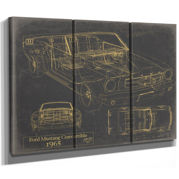 Cutler West Vintage 1965 Ford Mustang Convertible Car Model Print, Original Blueprint Canvas