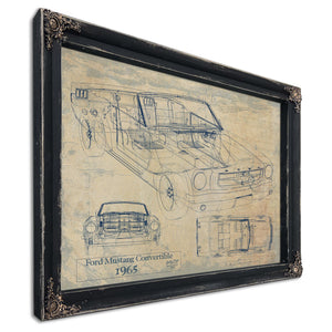 Cutler West Vintage 1965 Ford Mustang Convertible Car Model Print, Original Blueprint Canvas