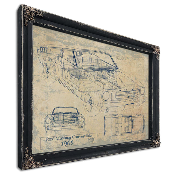 Cutler West Vintage 1965 Ford Mustang Convertible Car Model Print, Original Blueprint Canvas