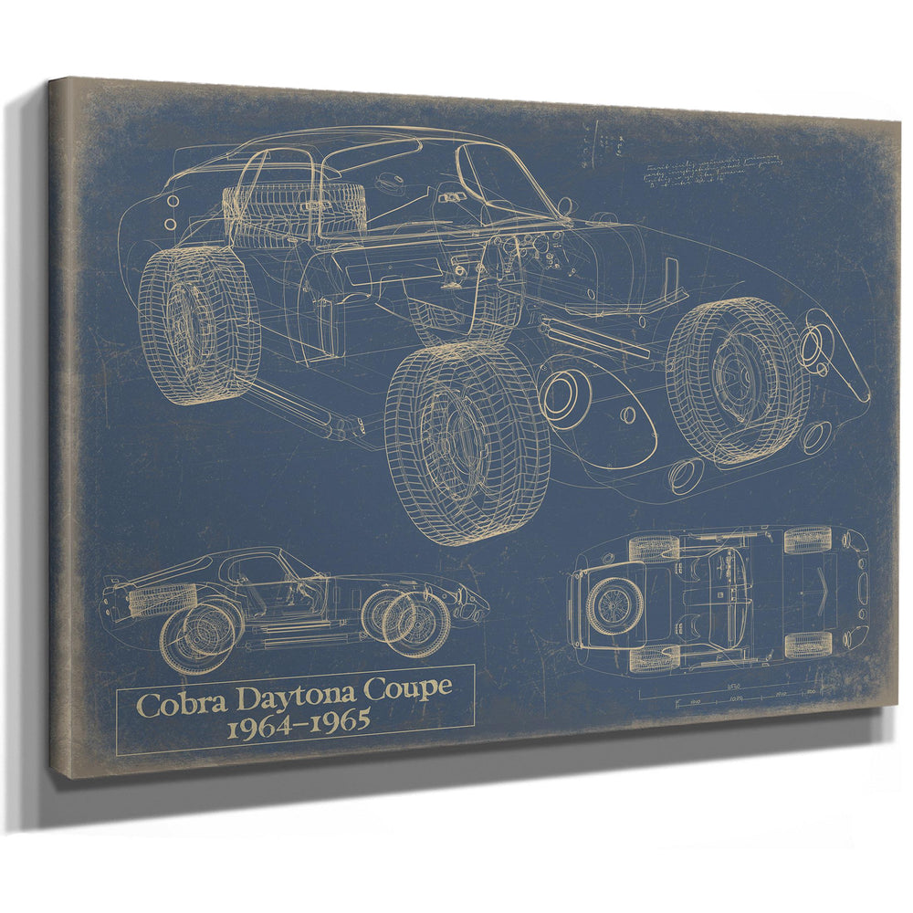 Cutler West Cobra Daytona Coupe 1964-1965 blueprint print in black frame on blue background