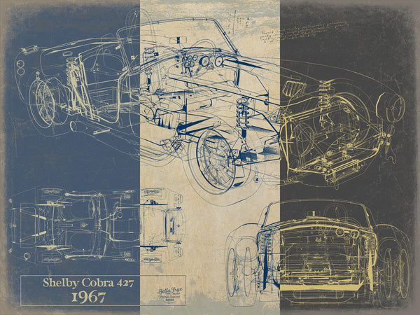 Cutler West Vintage 1967 Shelby Cobra 427 Car Model Print, Original Blueprint Canvas