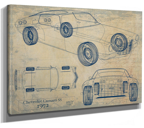 Cutler West Vintage 1972 Camaro SS Car Art - Gifts for Guys - Original Vehicle Print