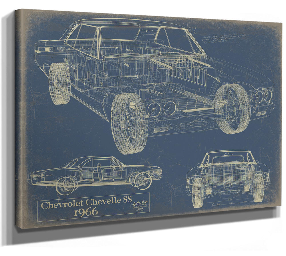 Cutler West 1966 Chevrolet Chevelle SS blueprint technical drawing on blue stretched canvas